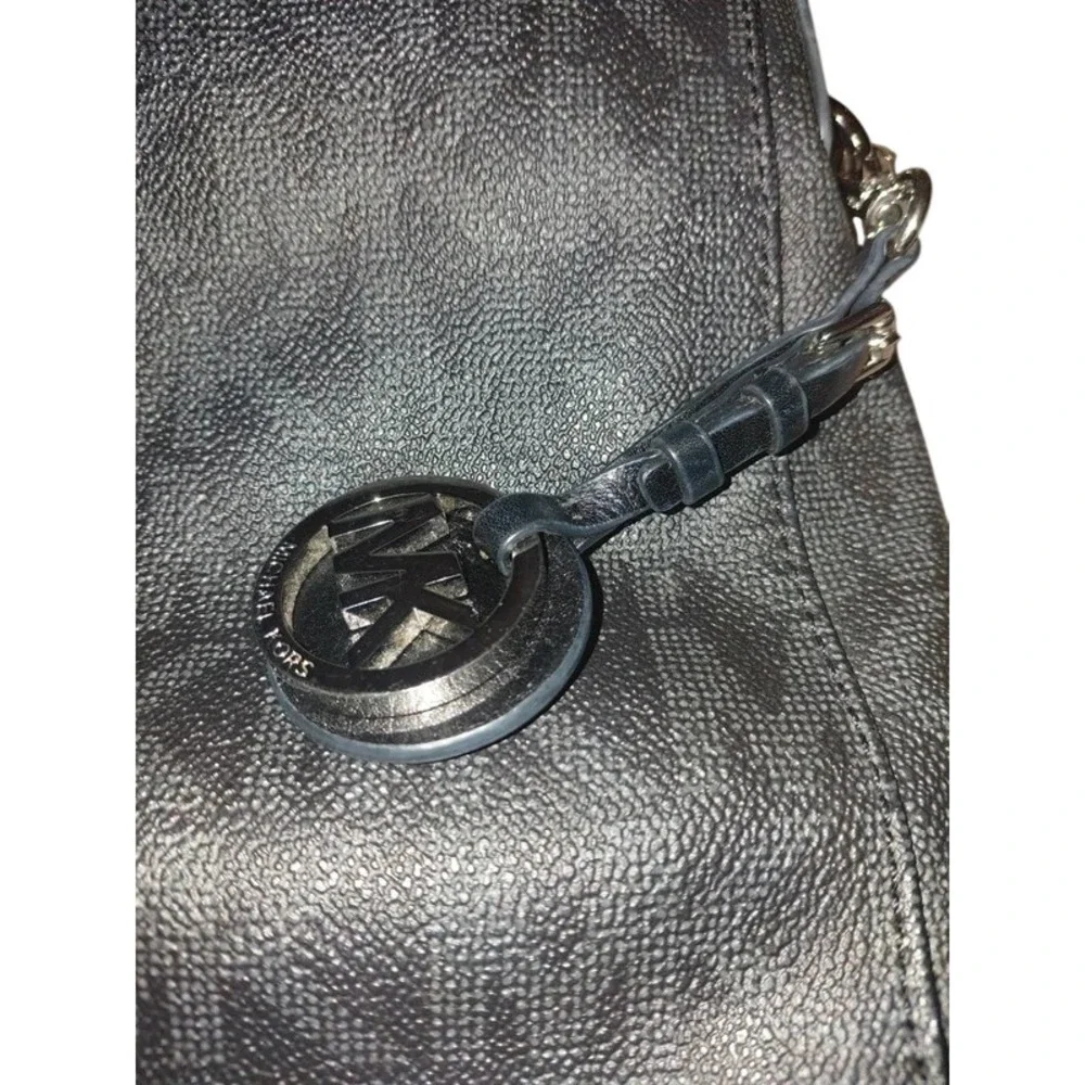 Michael Kors Black Monogram Logo Crossbody Bag Silver Tone Hardware Messenger
